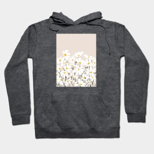 Les Fleurs de Paris - White Cosmos Flowers on Beige Hoodie